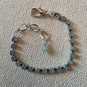 Blue Opalescent Crystal Tennis Bracelet Silver Tone Adjustable